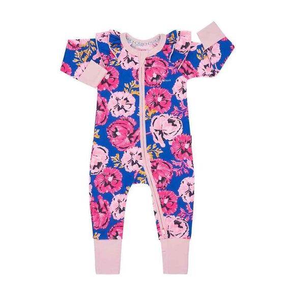 New BONDS Wonder Suit Zip Romper sz 0-3 m Floral Beach Bouquet - Picture 1 of 8
